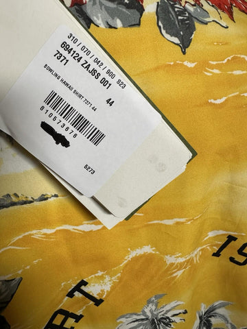Gucci Bowling Hawaii Ocean Palms Yellow Jersey Shirt 44 Euro IT 694124 NWT