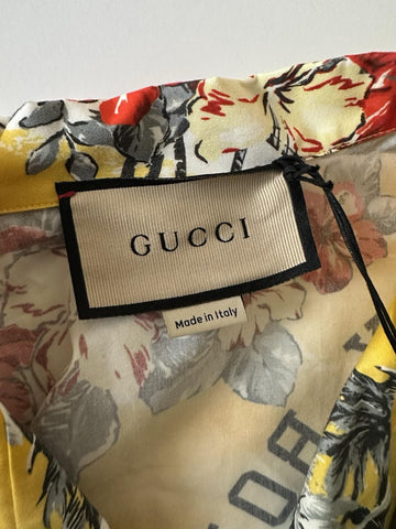 Gucci Bowling Hawaii Ocean Palms Yellow Jersey Shirt 44 Euro IT 694124 NWT