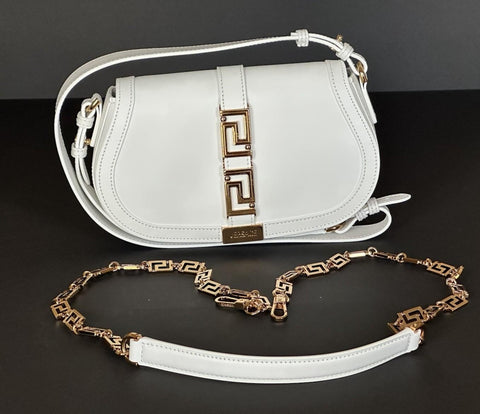 Versace La Greca Leather White Medium Shoulder Bag 1007128 Italy NWT $2775