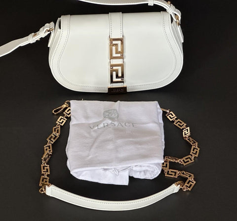 Versace La Greca Leather White Medium Shoulder Bag 1007128 Italy NWT $2775