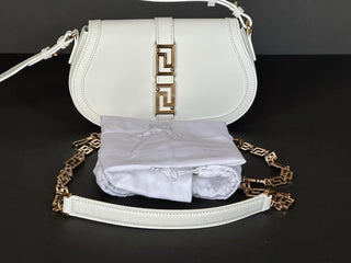 Versace La Greca Leather White Medium Shoulder Bag 1007128 Italy NWT $2775