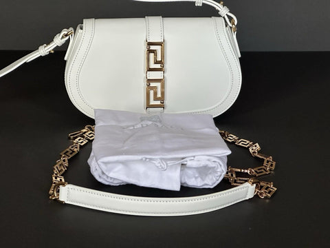 Versace La Greca Leather White Medium Shoulder Bag 1007128 Italy NWT $2775
