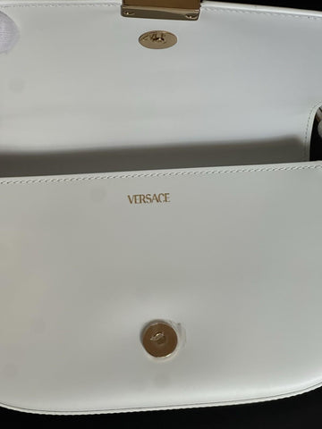 Versace La Greca Leather White Medium Shoulder Bag 1007128 Italy NWT $2775