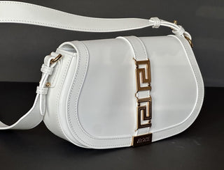 Versace La Greca Leather White Medium Shoulder Bag 1007128 Italy NWT $2775
