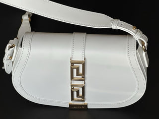 Versace La Greca Leather White Medium Shoulder Bag 1007128 Italy NWT $2775