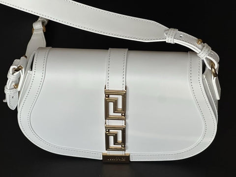 Versace La Greca Leather White Medium Shoulder Bag 1007128 Italy NWT $2775