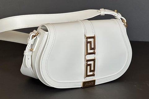 Versace La Greca Leather White Medium Shoulder Bag 1007128 Italy NWT $2775