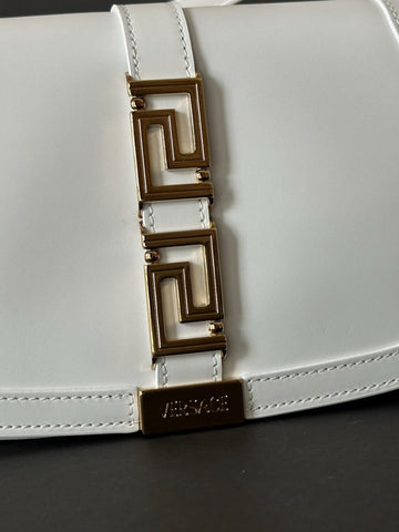Versace La Greca Leather White Medium Shoulder Bag 1007128 Italy NWT $2775
