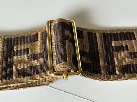 FENDI FF Logo Adjustable Strap Brown Made in Italy NIB $980