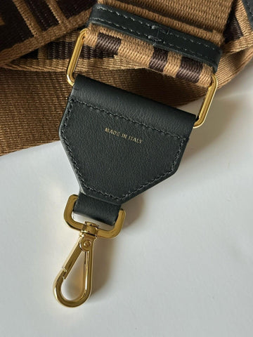 FENDI FF Logo Adjustable Strap Brown Made in Italy NIB $980