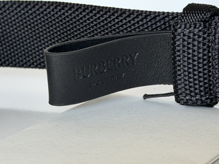 Burberry Silver Metal Buckle Shield Webbing Black Belt 90/36 8087708 IT NWT $490