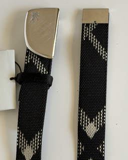 Burberry Silver Metal Buckle Shield Webbing Black Belt 90/36 8087708 IT NWT $490