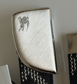 Burberry Silver Metal Buckle Shield Webbing Black Belt 90/36 8087708 IT NWT $490