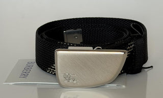 Burberry Silver Metal Buckle Shield Webbing Black Belt 110/44 8087708 NWT $490