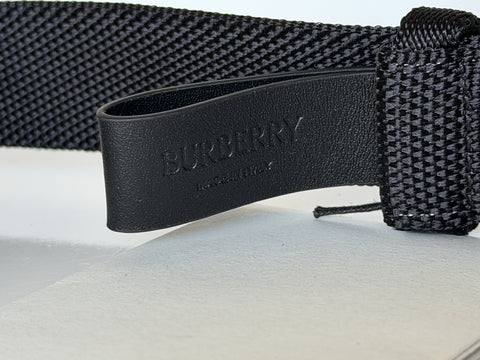 Burberry Silver Metal Buckle Shield Webbing Black Belt 110/44 8087708 NWT $490