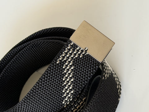 Burberry Silver Metal Buckle Shield Webbing Black Belt 110/44 8087708 NWT $490