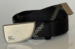 Burberry Silver Metal Buckle Shield Webbing Black Belt 110/44 8087708 NWT $490