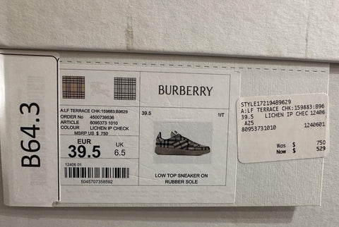 Burberry Women's Lichen IP Check Low Top Sneakers 9.5 US (39.5) 8095373 NIB $750