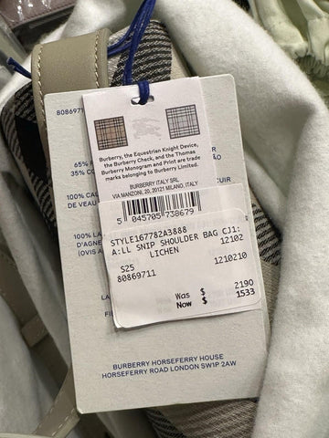 Burberry Medium Rocking Horse Check Jacquard Bag Lichen Italy 80859351 NWT $2590