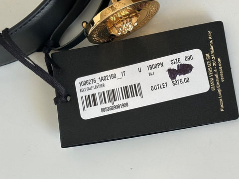 Versace Gold Medusa-Buckle Black Leather Belt 90 (36) Italy 1006276 NWT $600