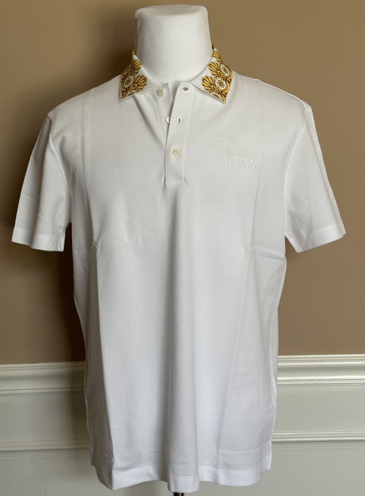 Versace Medusa White/Gold Piquet Cotton Polo Shirt 2XL 1012260 NWT