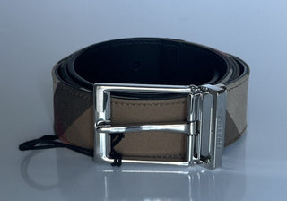 Burberry Reversible Silver Buckle Canvas/Leather Belt 34/85 8084578 IT NWT $440