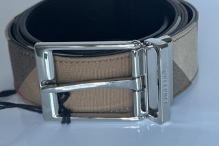 Burberry Reversible Silver Buckle Canvas/Leather Belt 34/85 8084578 IT NWT $440