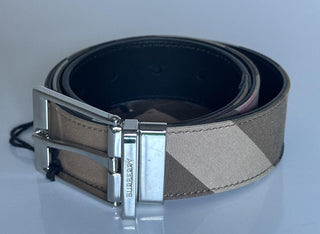 Burberry Reversible Silver Buckle Canvas/Leather Belt 34/85 8084578 IT NWT $440