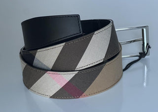 Burberry Reversible Silver Buckle Canvas/Leather Belt 34/85 8084578 IT NWT $440