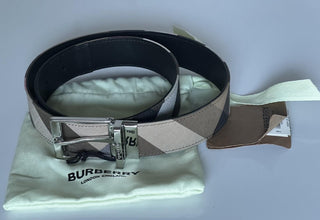 Burberry Reversible Silver Buckle Canvas/Leather Belt 34/85 8084578 IT NWT $440