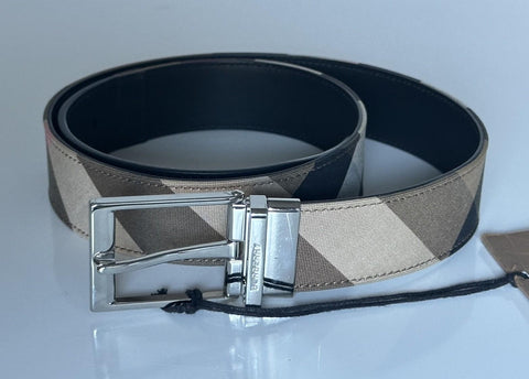 Burberry Reversible Silver Buckle Canvas/Leather Belt 34/85 8084578 IT NWT $440