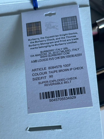 Burberry Reversible Silver Buckle Canvas/Leather Belt 36/90 8084578 IT NWT $440