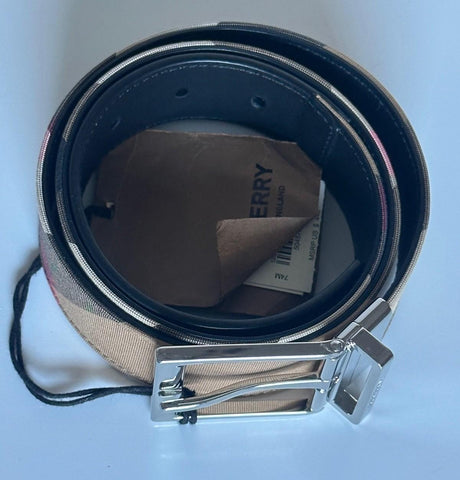 Burberry Reversible Silver Buckle Canvas/Leather Belt 36/90 8084578 IT NWT $440