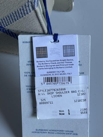 Burberry Snip Shoulder Bag Lichen Italy 80869711 Italy NWT $2190