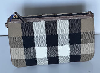 Burberry Peyton Toupe Brown IP Check Leather/Canvas Clutch 80840481 NWT $570