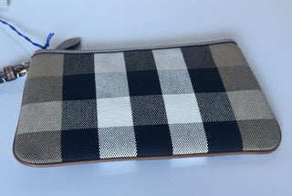 Burberry Peyton Toupe Brown IP Check Leather/Canvas Clutch 80840481 NWT $570