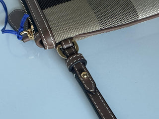 Burberry Peyton Toupe Brown IP Check Leather/Canvas Clutch 80840481 NWT $570