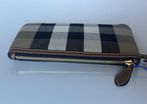 Burberry Peyton Toupe Brown IP Check Leather/Canvas Clutch 80840481 NWT $570