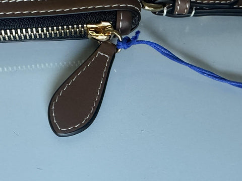 Burberry Peyton Toupe Brown IP Check Leather/Canvas Clutch 80840481 NWT $570