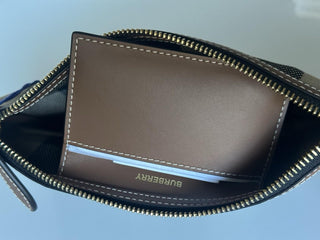 Burberry Peyton Toupe Brown IP Check Leather/Canvas Clutch 80840481 NWT $570