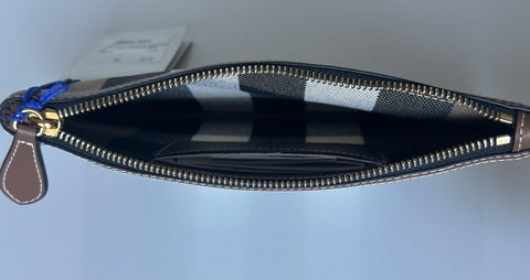 Burberry Peyton Toupe Brown IP Check Leather/Canvas Clutch 80840481 NWT $570