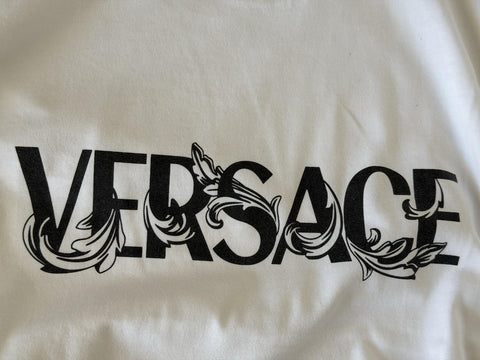 Versace Print Cotton Jersey T-Shirt White/Black Large 1014427 NWT