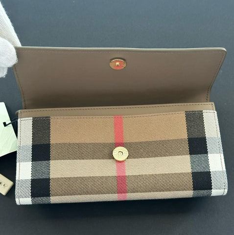 Burberry Halton MX Check Pale Cameo Wallet 80845311 NWT $680