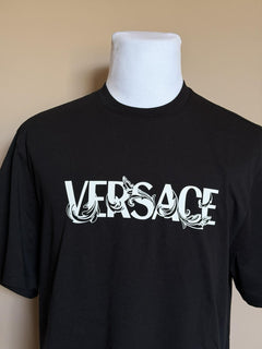 Versace Print Cotton Jersey T-Shirt Black/White XL 1014427 NWT