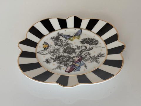 MacKenzie-Childs Butterfly Toile Salad Plate Scalloped Edge 8” Diameter New