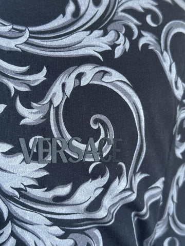 Versace Leafy Baroque Cotton Jersey T-Shirt Black/Gray 3XL 1019460 NWT $625