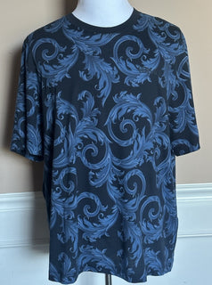 Versace Leafy Baroque Cotton Jersey T-Shirt Blue 3XL 1019460 NWT $625