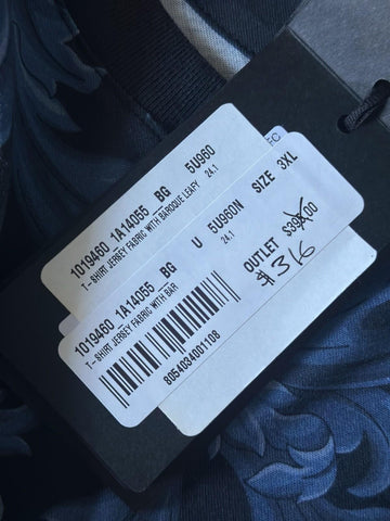 Versace Leafy Baroque Cotton Jersey T-Shirt Blue 3XL 1019460 NWT $625