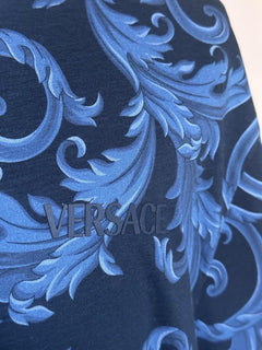 Versace Leafy Baroque Cotton Jersey T-Shirt Blue 3XL 1019460 NWT $625
