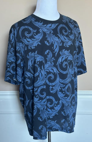 Versace Leafy Baroque Cotton Jersey T-Shirt Blue 3XL 1019460 NWT $625